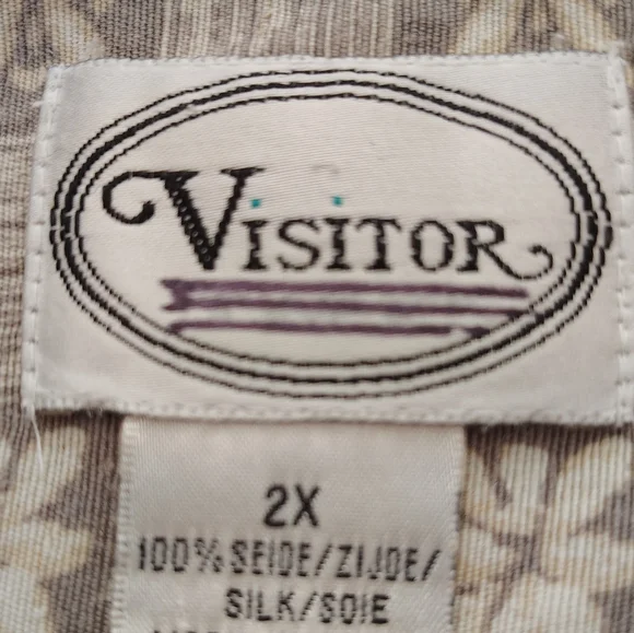 Visitor Silk Button-Down Shirt, Collar, Pocket, Beige-Ivory Design, Lghtwght, 2X - Picture 10 of 10